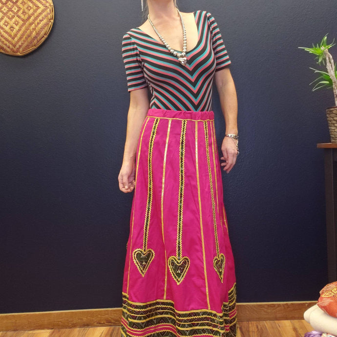 Pink Banjara Embellished Ghagra Skirt - Womens Medium Large - Indian Silk Cotton Skirt - Long Ethnic Maxi Skirt - Lehenga Choli Skirt