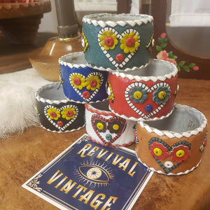 Set of 6 Boho Leather Napkin Rings with Heart and Third Eye Detail - Valentines Gift - Evil Eye - Boho Decor - Boho Wedding Table Settings