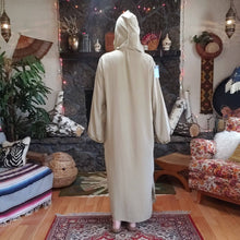 Load image into Gallery viewer, Vintage Hooded Djellaba Robe with Pom Pom Piping - Womens M L XL - Turkish Hooded Tunic - Moroccan - North African Kaftan - Festival Fashion