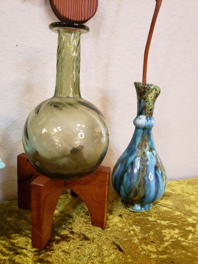 Green Hand Blown Glass Bud Vase - Small Glass Vase - Mini Blown Glass Vase - Translucent Green Glass Bud Vase - Mini Glass Vase - Air Bubble