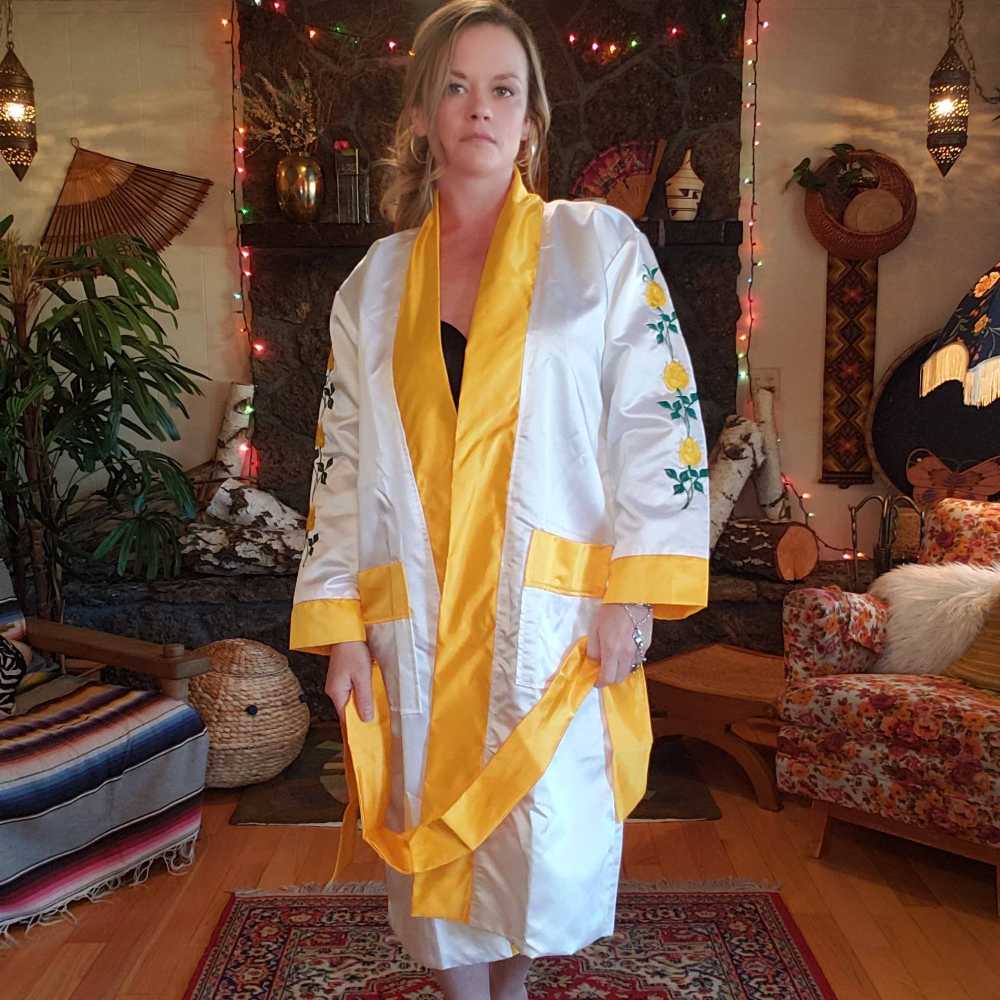 Chinese Yellow Satin Robes Vintage Embroidered Chinese Formal Robes
